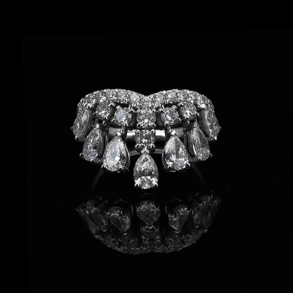 18K Gold Crown Round & Pear Lab Grown Diamond Ring