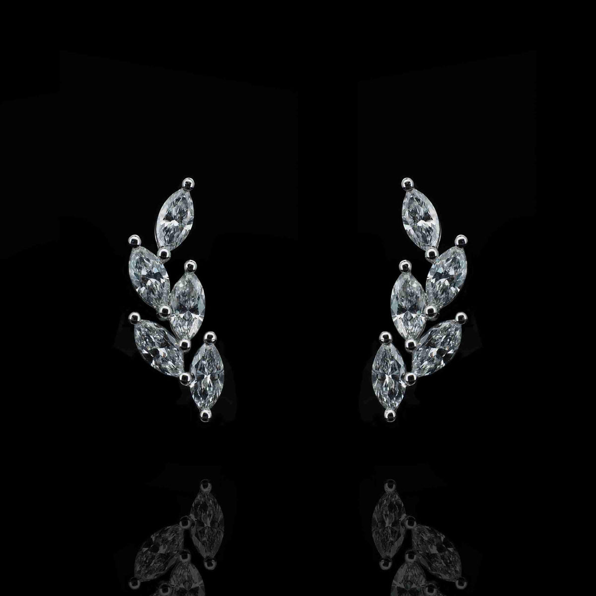 18K White Gold Laurel Leaf Oval Lab Grown Diamond Drop Earrings