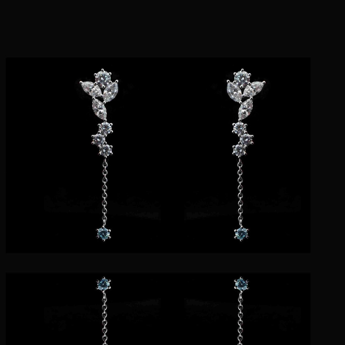18K White Gold Round & Marquise Lab-Grown White and Blue Diamond Earrings