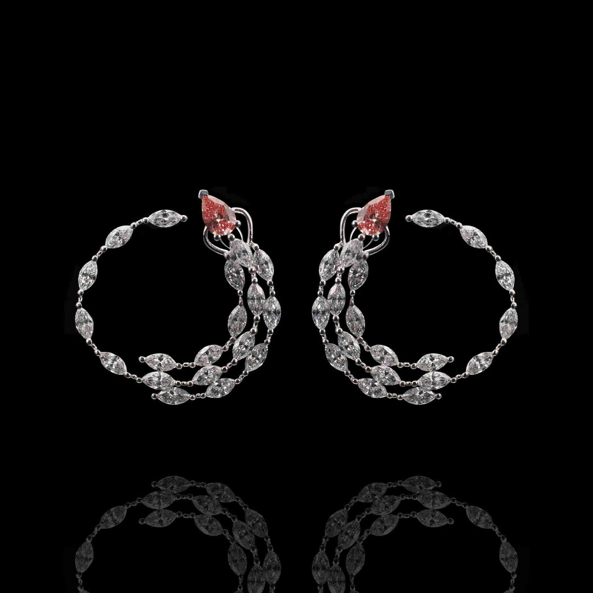 18K White Gold/Rose Gold/Yellow Gold Pear & Marquise Lab Grown White & Pink Diamond Earrings