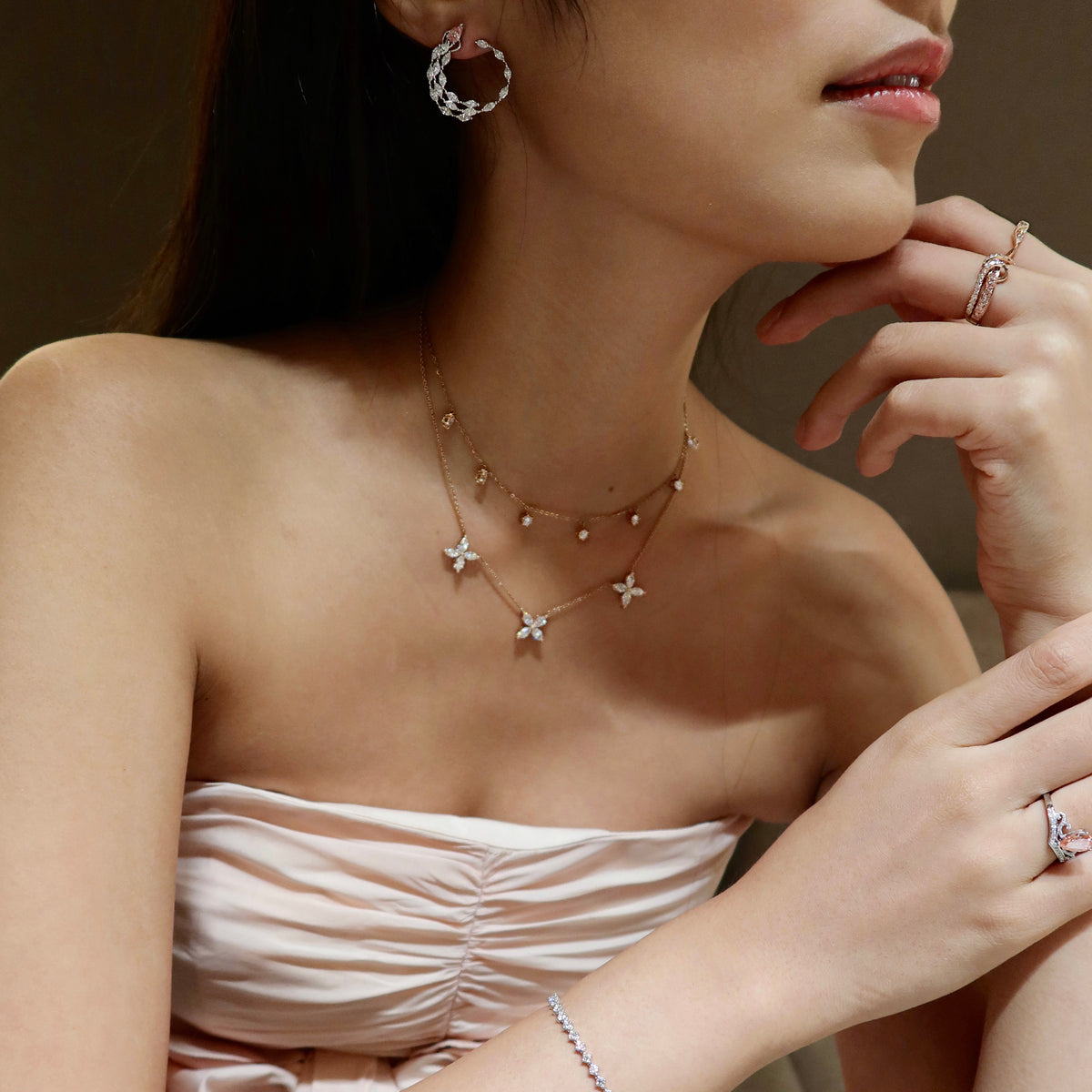 18K White Gold/Rose Gold/Yellow Gold Pear & Marquise Lab Grown White & Pink Diamond Earrings