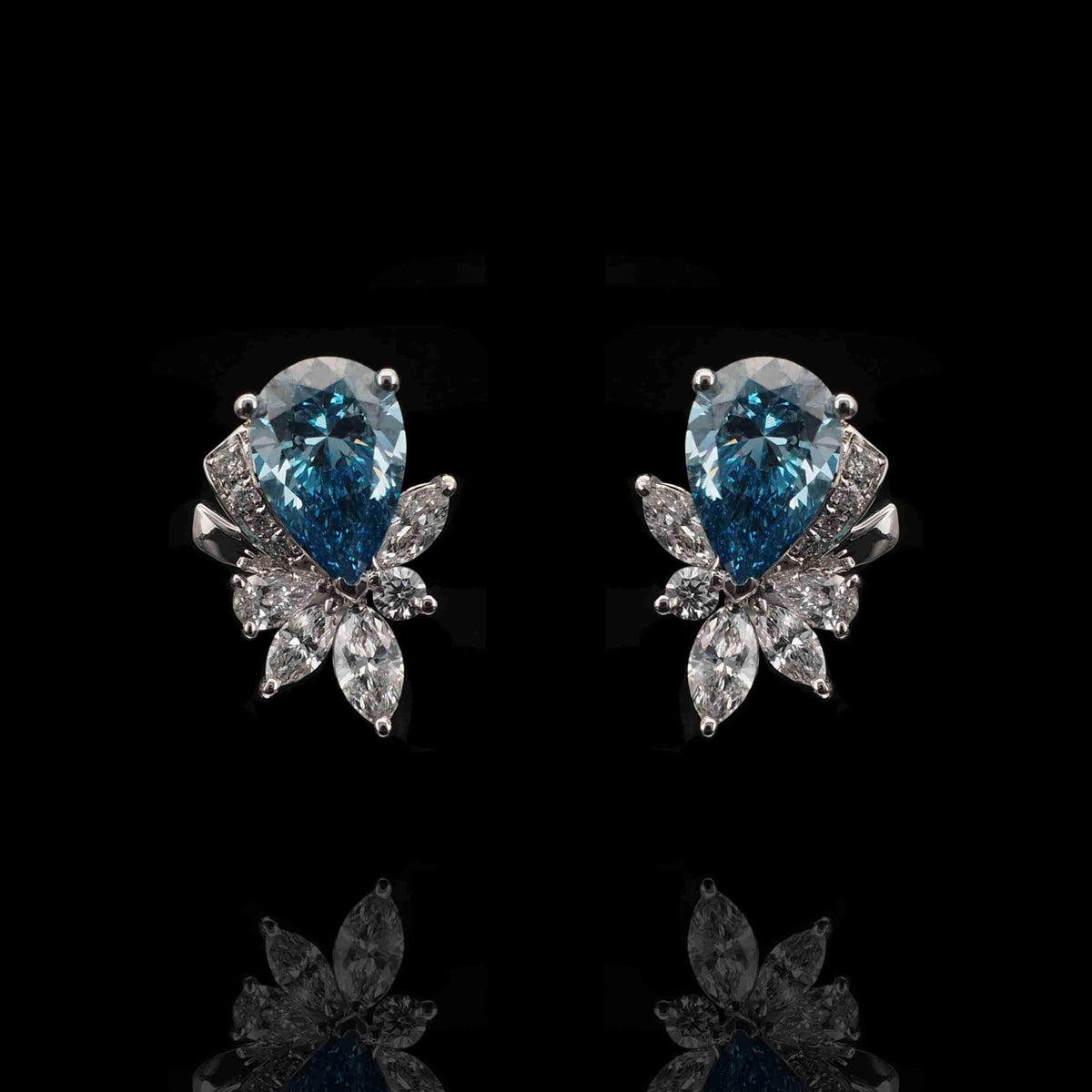 18K White Gold Lab-Grown Pear-Cut Blue Diamond Earrings
