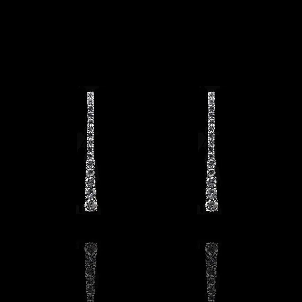 18K White Gold Round Linear Lab Grown Diamond Earrings