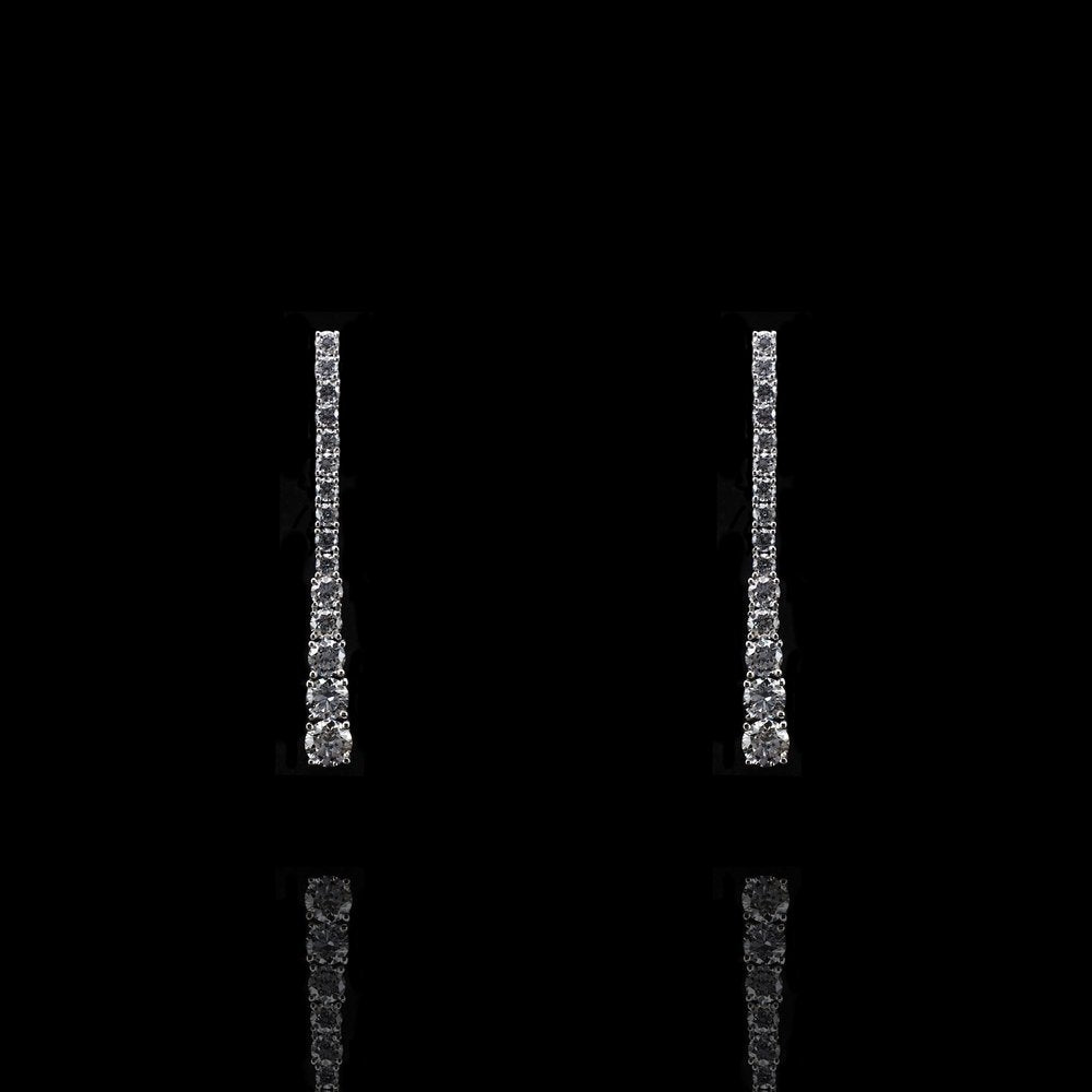 18K White Gold Round Linear Lab Grown Diamond Earrings