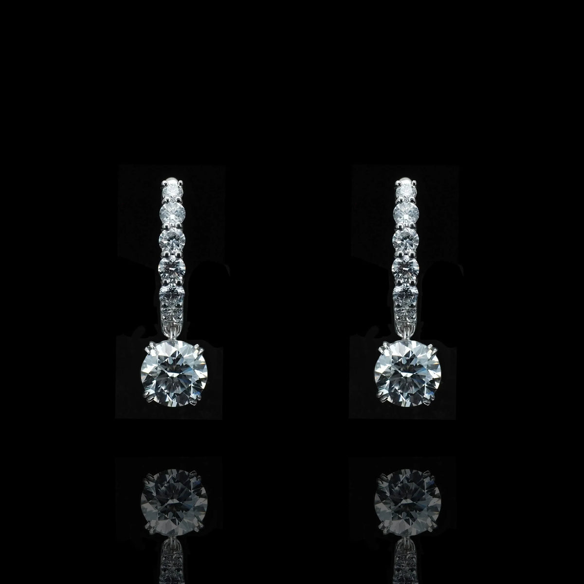 18K White Gold Four-Prong Round Lab-Grown Diamond Hoop Earrings
