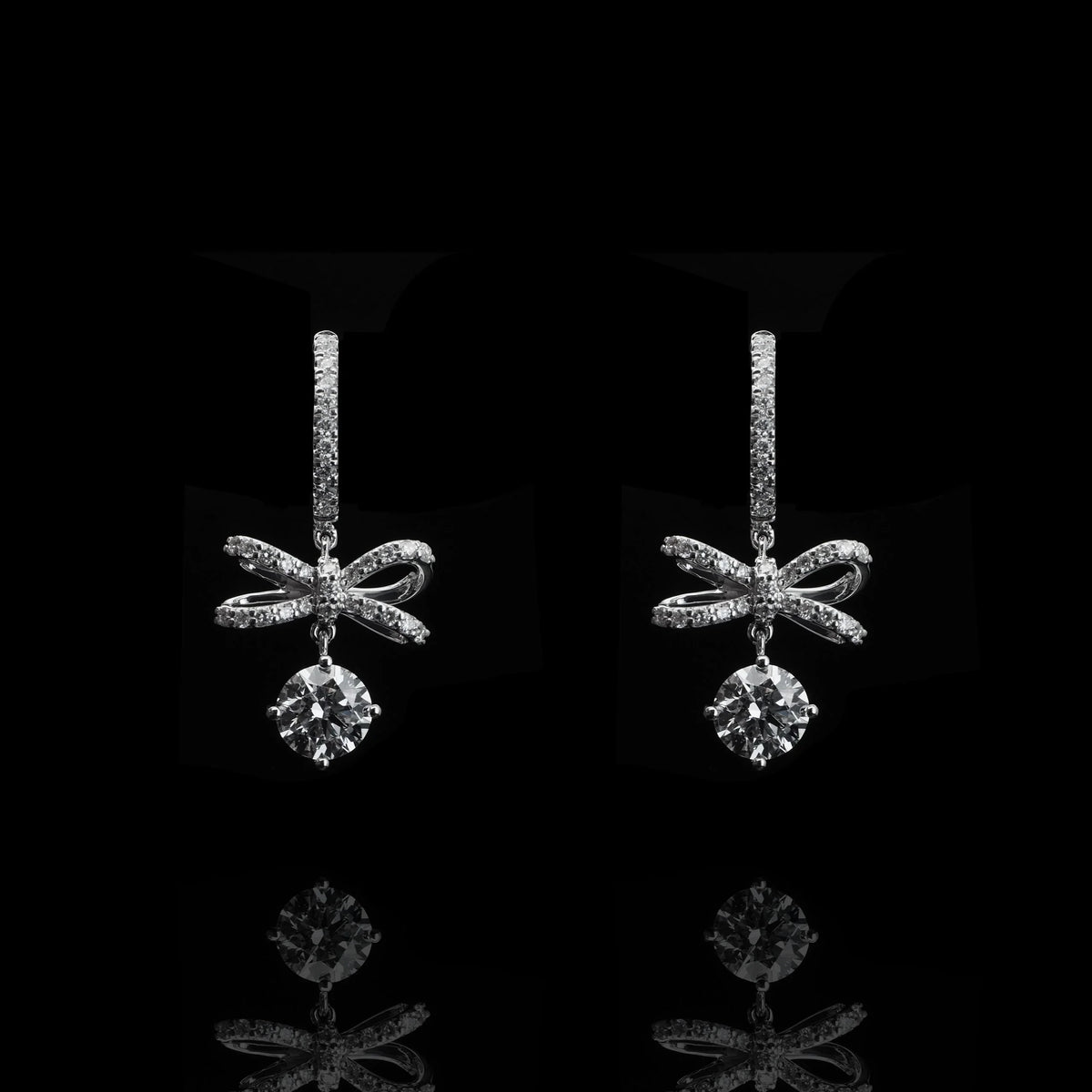 Platinum Round Lab Grown Diamond Bow Stud Earrings