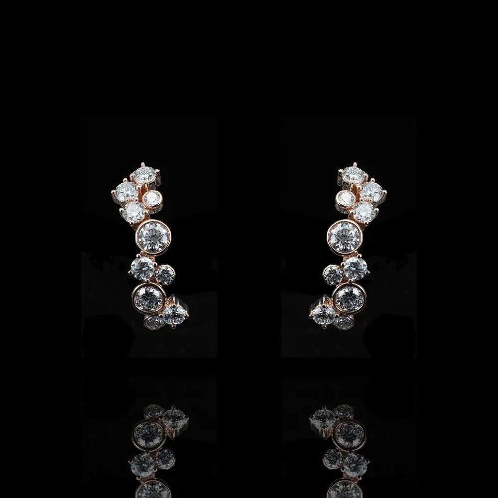 18K Rose Gold Floral Cluster Round Lab Grown Diamond Earrings