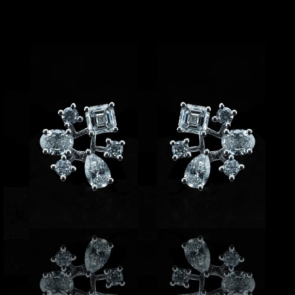 Platinum Mixed Lace Cut Lab Grown Diamond Earrings