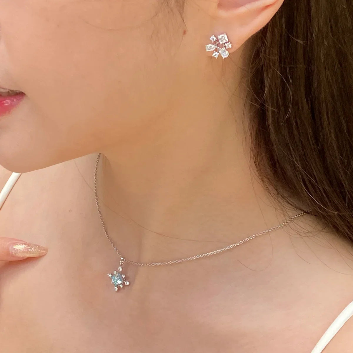 Platinum Mixed Lace Cut Lab Grown Diamond Earrings
