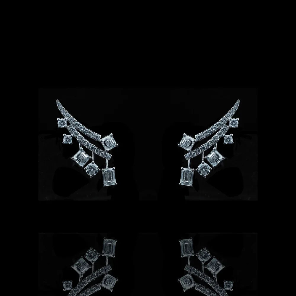 Platinum Mixed Cut Lab-Grown Diamond Lace Earrings
