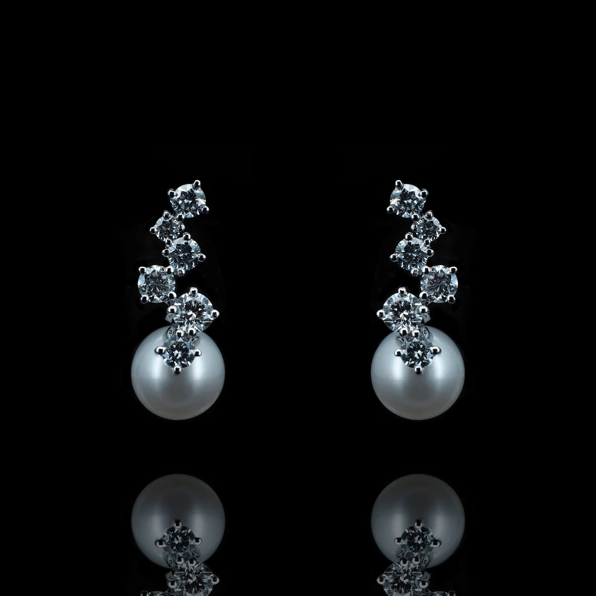 Platinum Pearl Round Lab-Grown White Diamond Freshwater Pearl Earrings