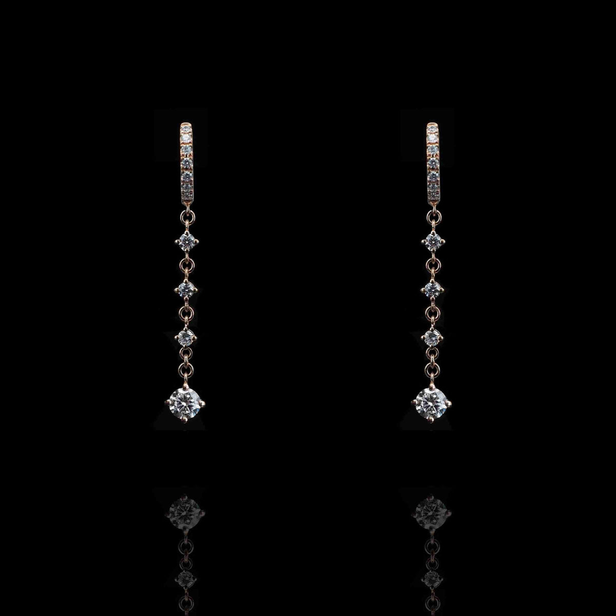 18K Rose Gold Round & Pear Shape Lab Grown Diamond Earrings