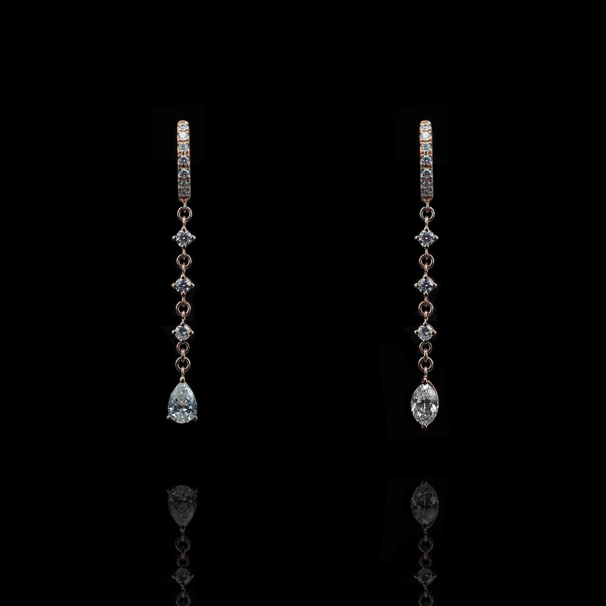 18K Rose Gold Round & Pear Shape Lab Grown Diamond Earrings