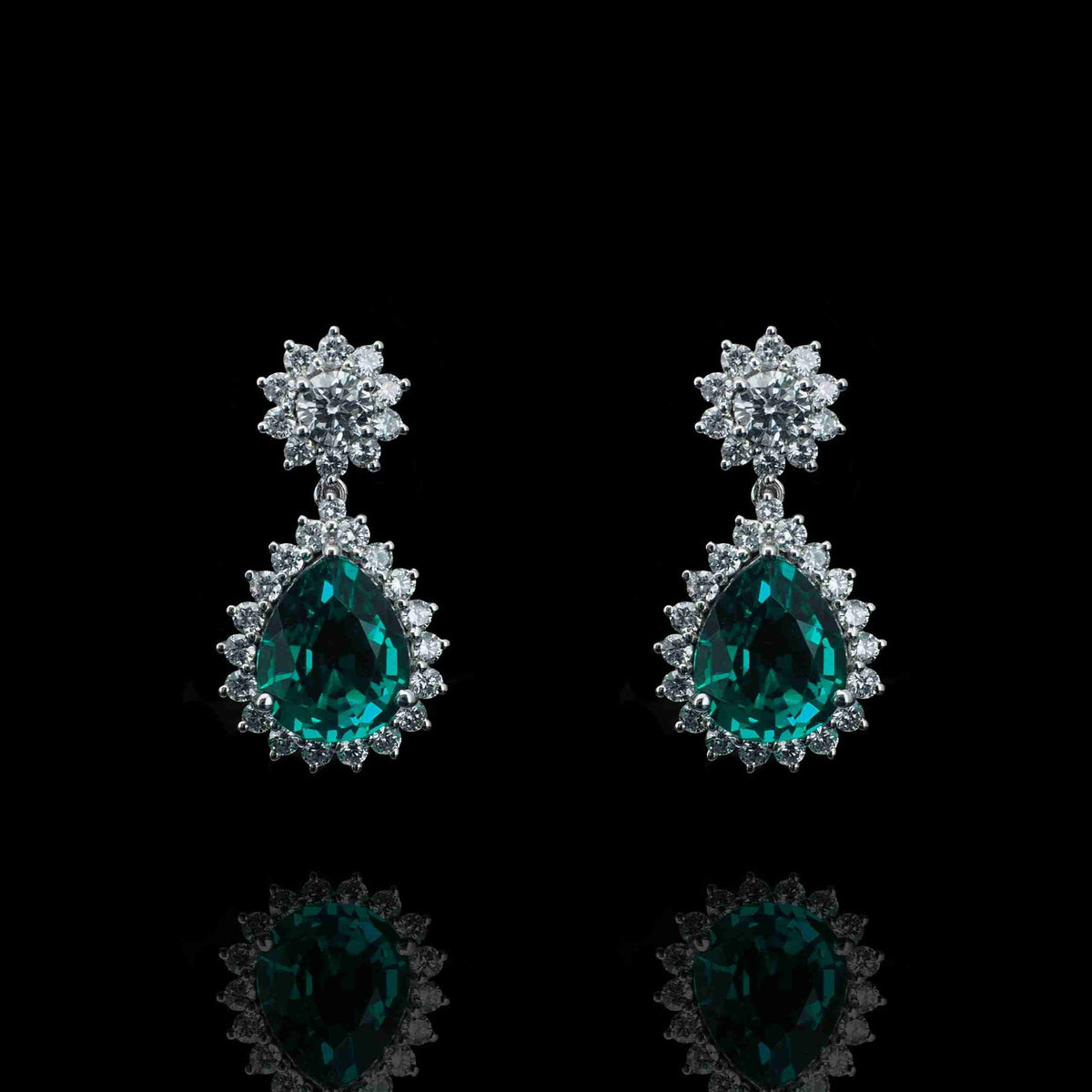 18K White Gold Lab Grown Diamond and Emerald Earrings