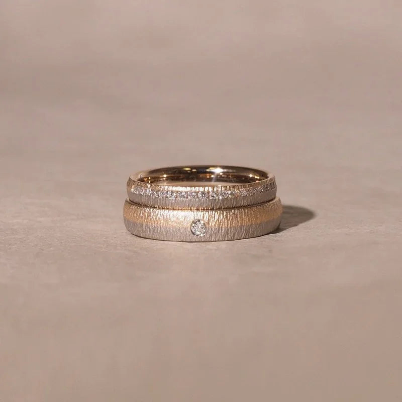 German-made 18K gold handcrafted wedding band set