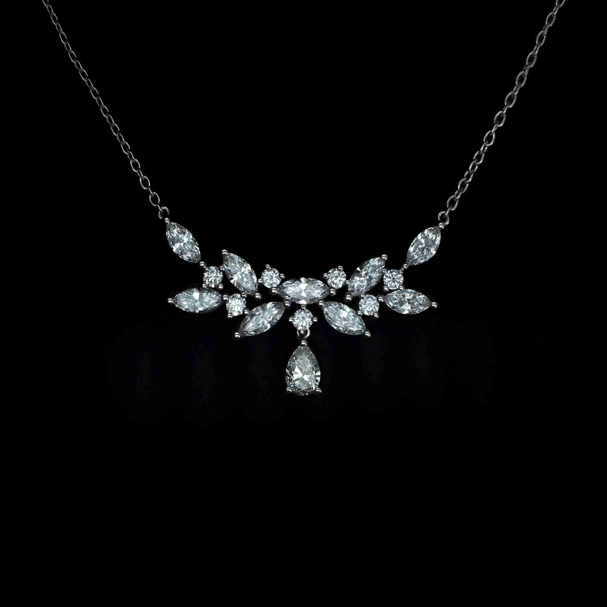 18K White Gold Pear, Round & Marquise Lab Grown Diamond Necklace