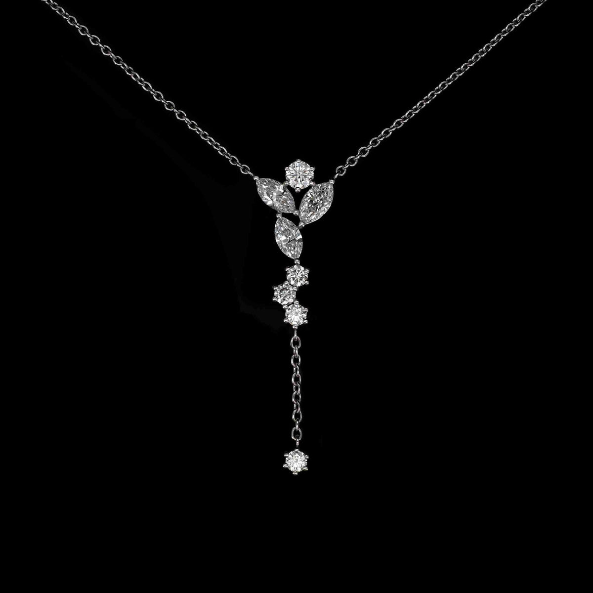 18K White Gold Round & Marquise Lab Grown Diamond Necklace