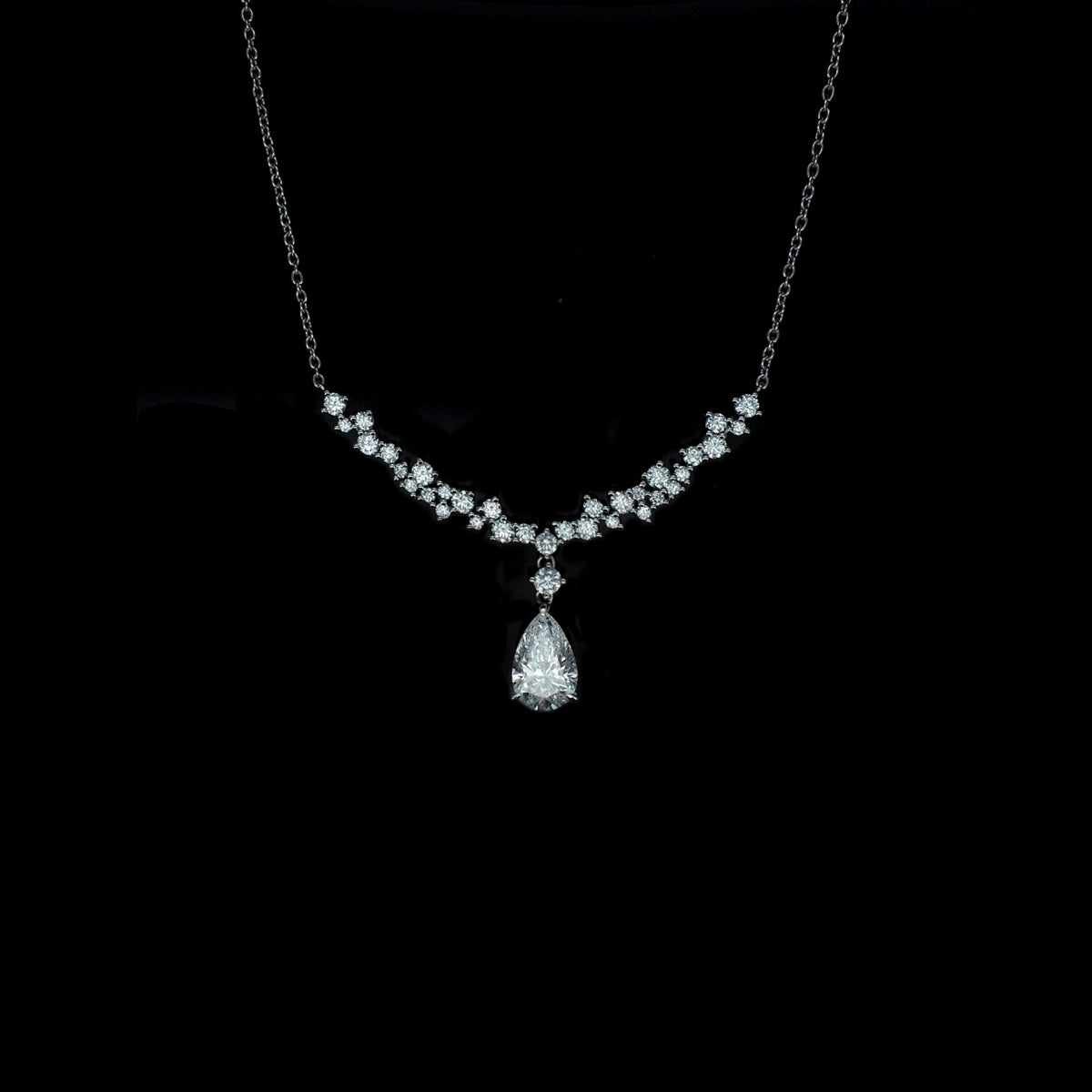 18K White Gold Round & Pear-Shaped Lab-Grown White and Blue Diamond Necklace