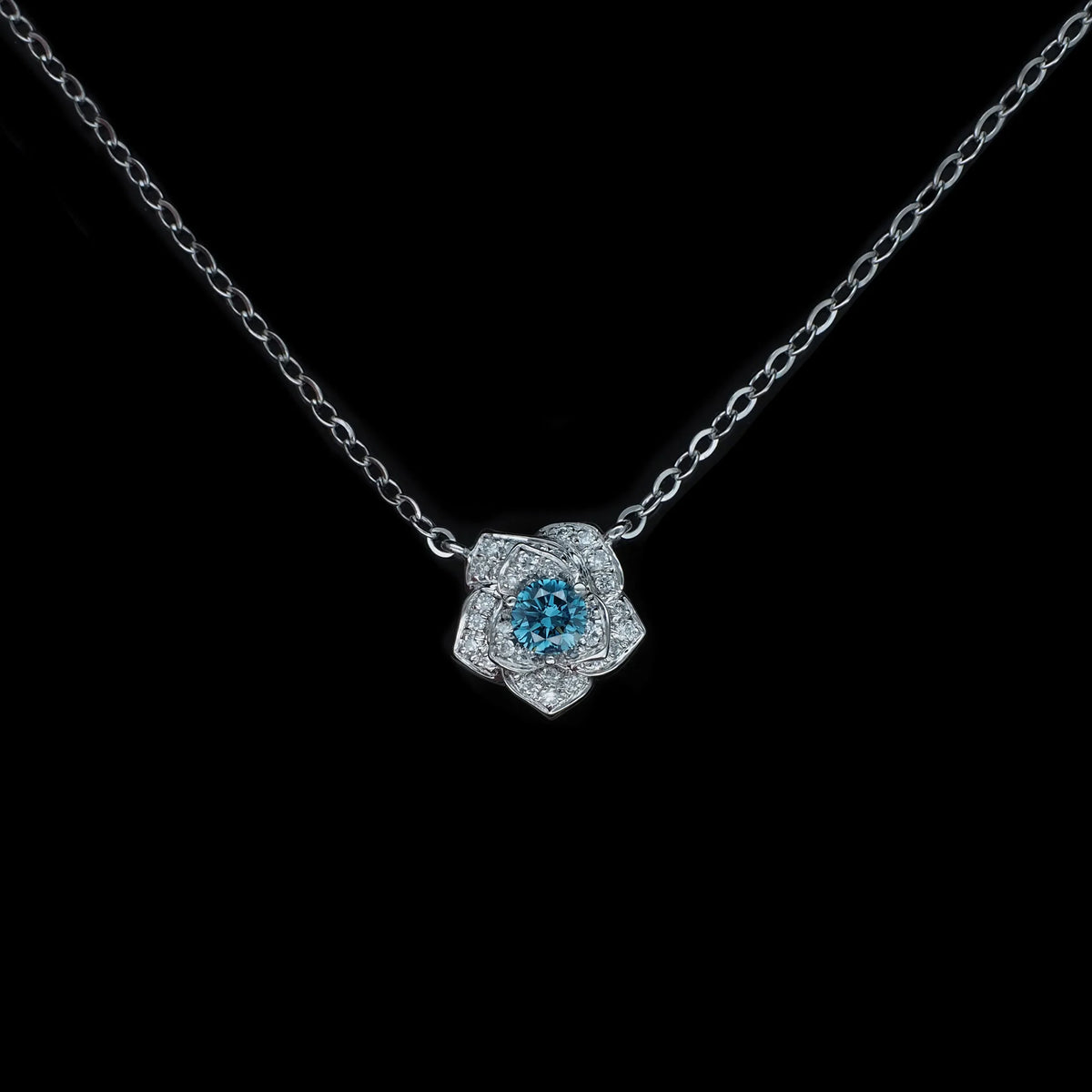 Platinum Round White and Blue Diamond Necklace