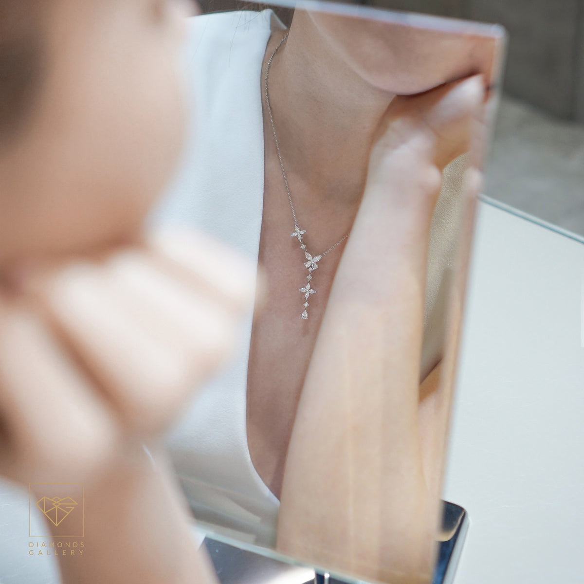 18K White Gold Round, Marquise & Pear Lab Grown Diamond Necklace