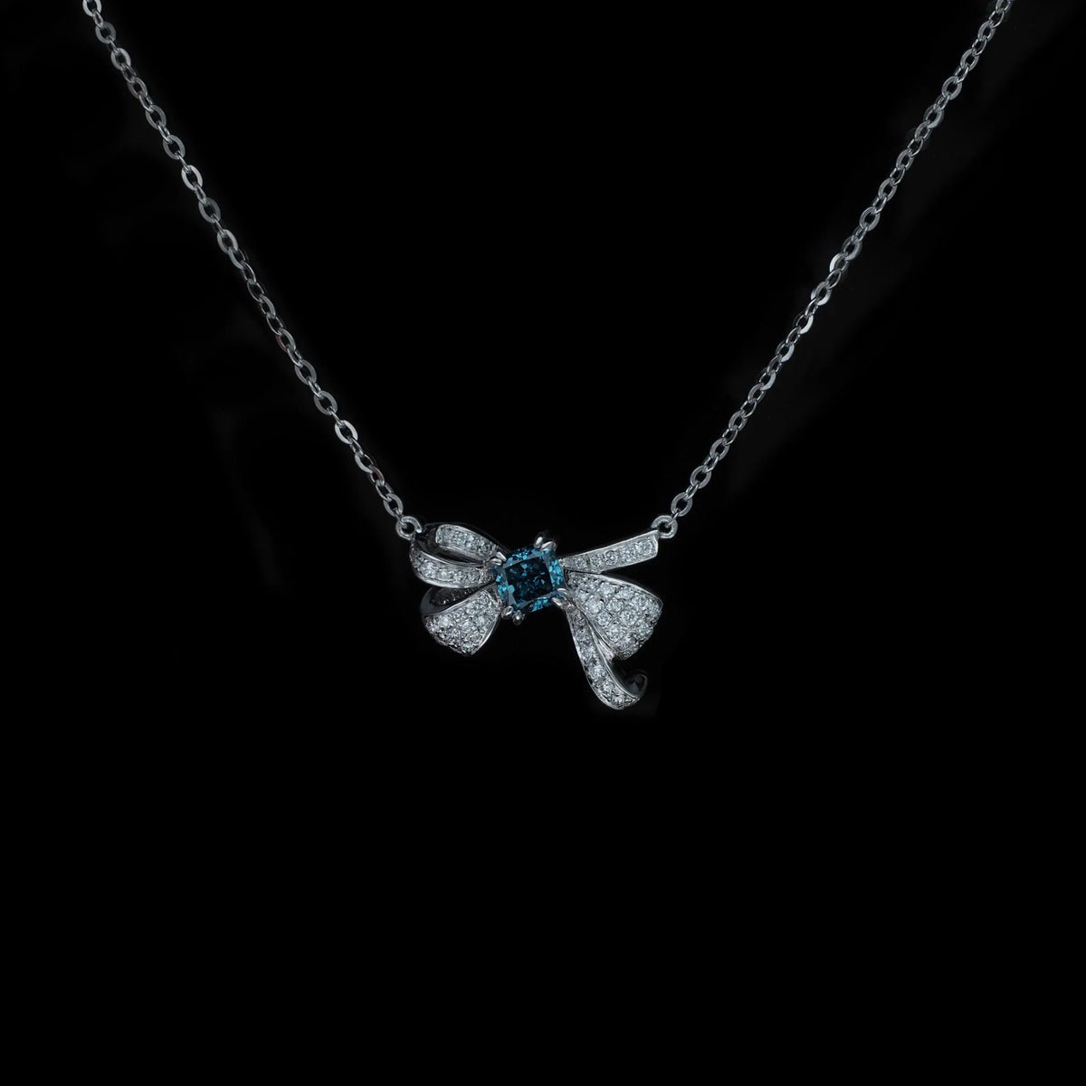 Platinum Round & Square Lab-Grown White & Blue Diamond Necklace