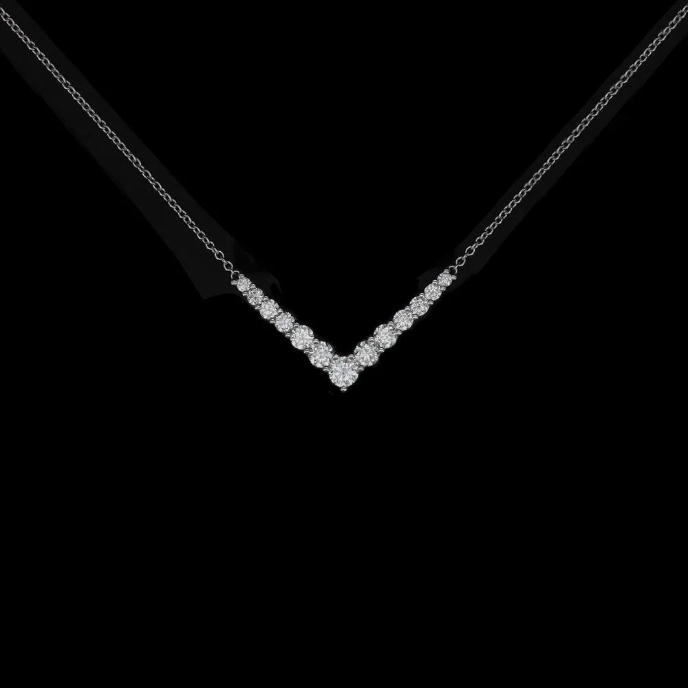 18K White Gold Round Lab Grown V-Diamond Necklace