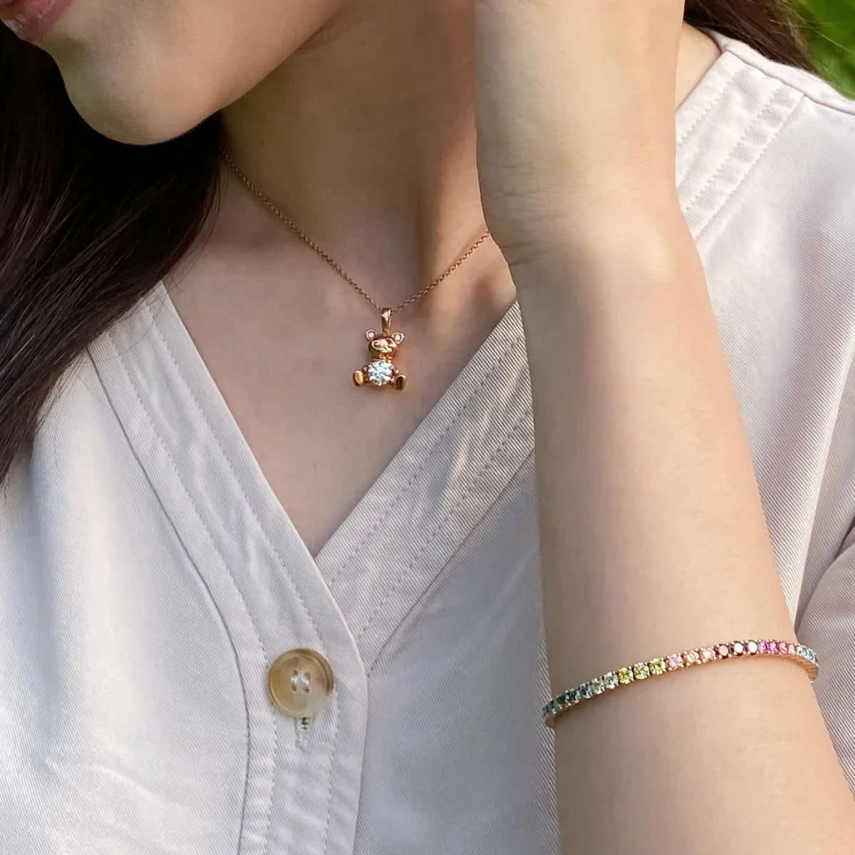 18K Rose Gold Round Lab Grown Diamond Necklace