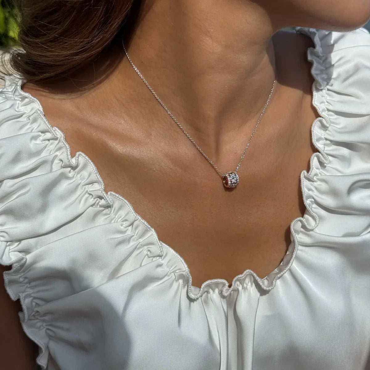 18K Rose Gold/White Gold Round Lab Grown Diamond Pendant