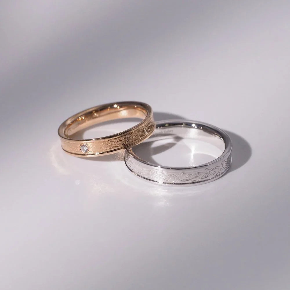 18K Engraved Wedding Bands