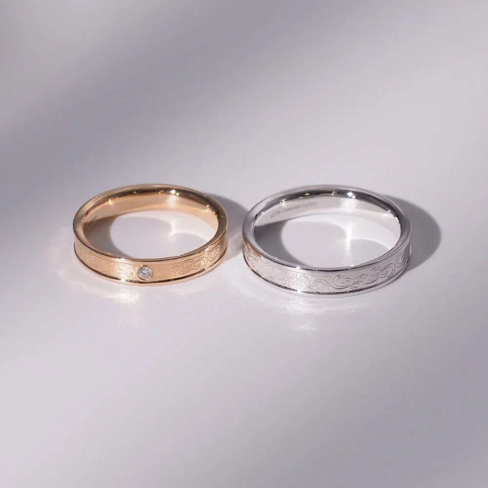 18K Engraved Wedding Bands