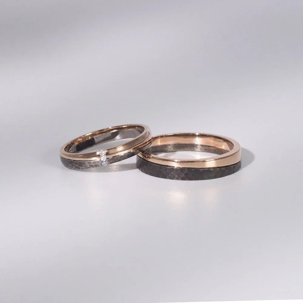 18K Black Gold Diamond Couple Rings