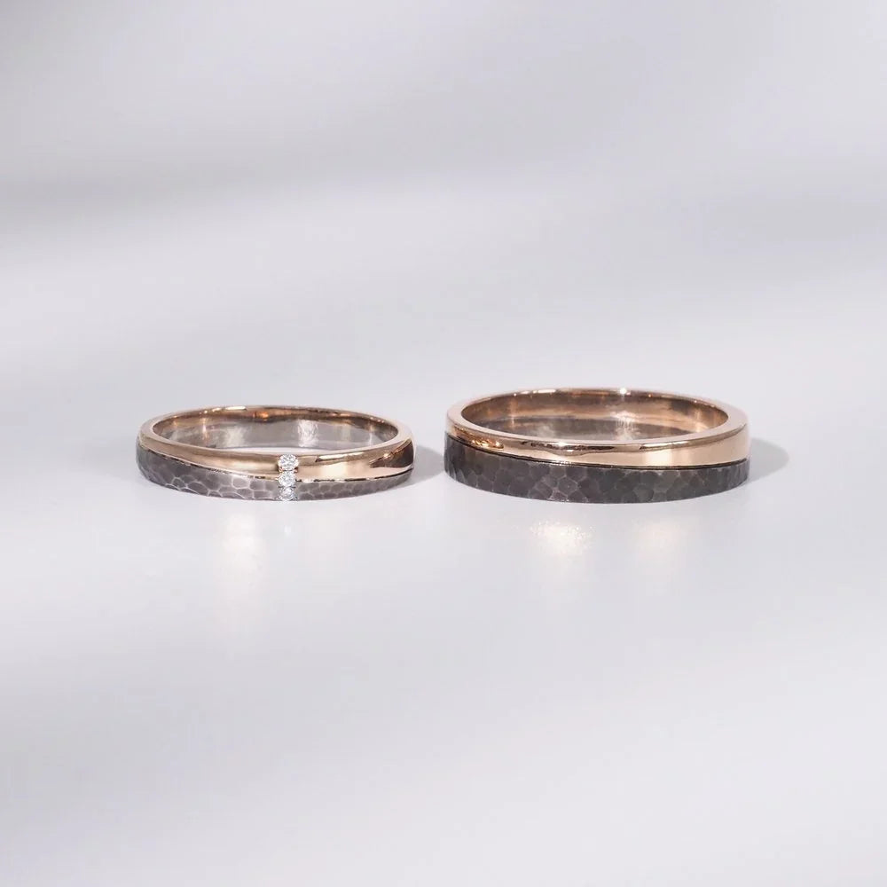 18K Black Gold Diamond Couple Rings