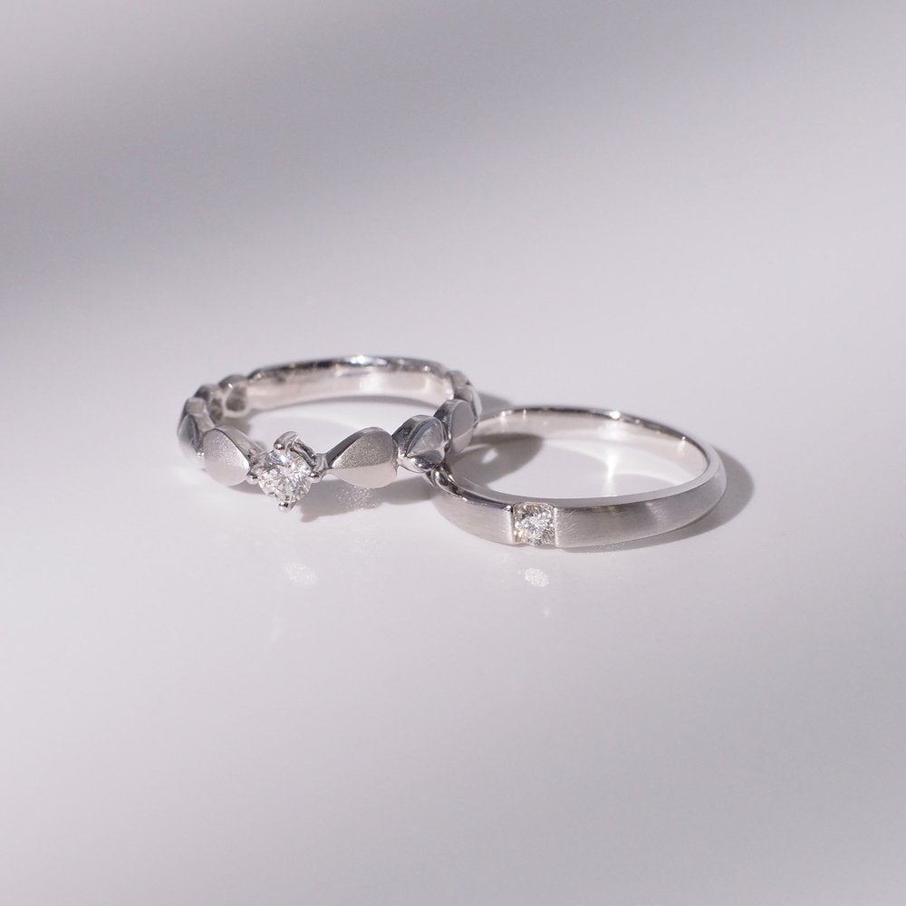18K Gold/Platinum Matte Finish Heart Diamond Couple Rings