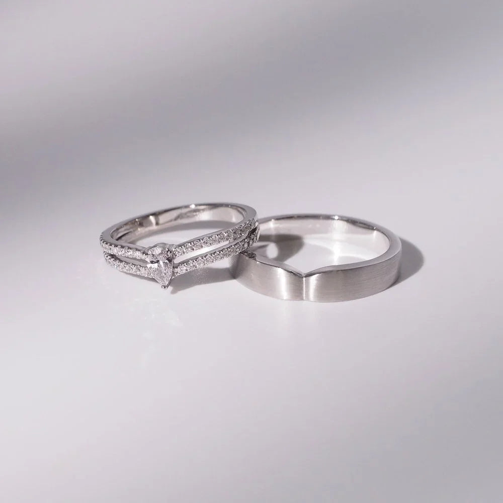 18K/Platinum Matte Diamond Couple Rings