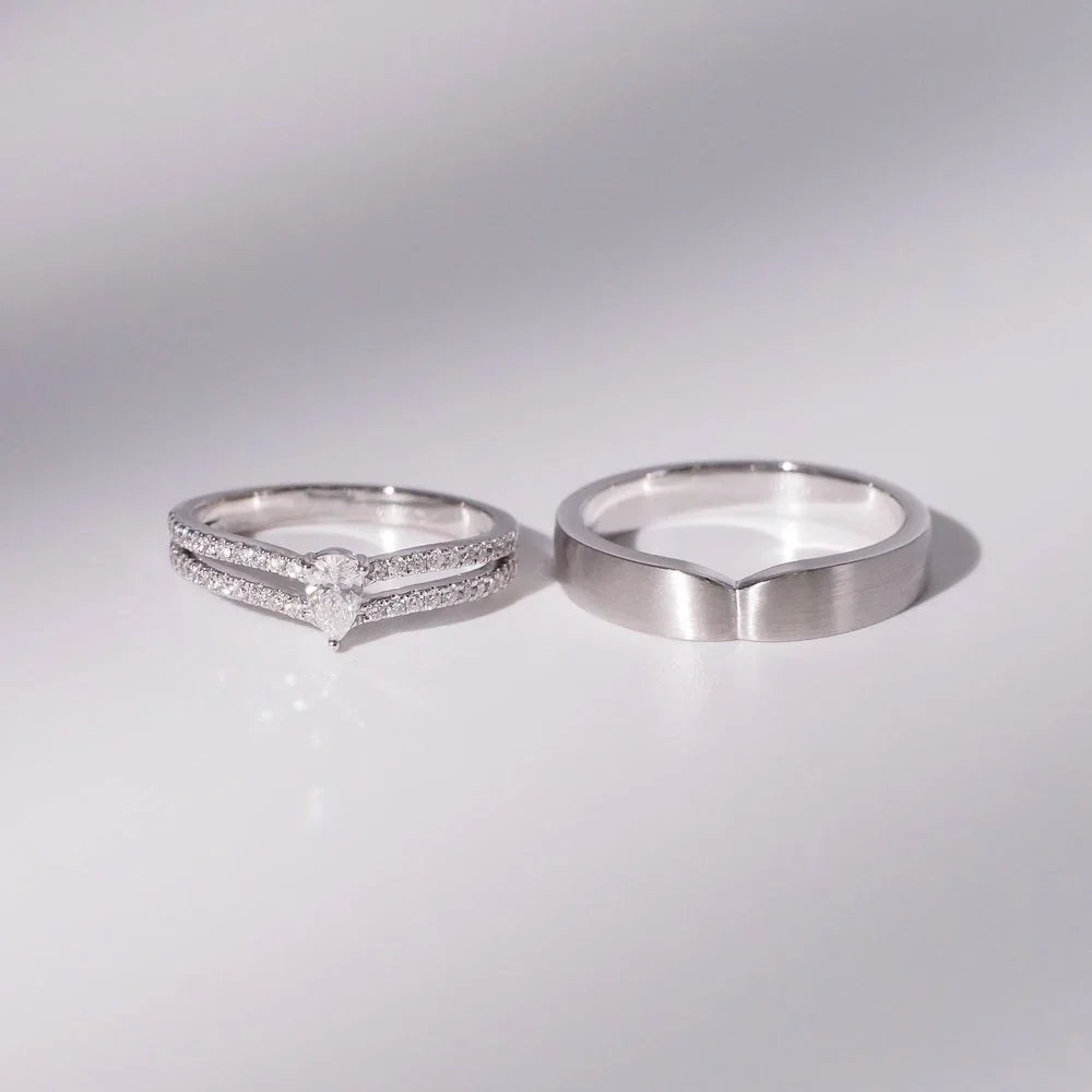 18K/Platinum Matte Diamond Couple Rings