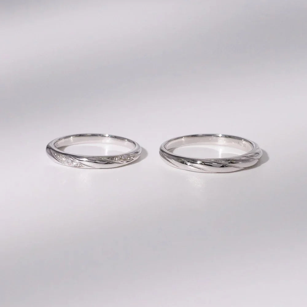 18K Gold/Platinum Twist Diamond Wedding Bands