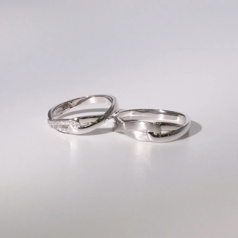 18K Gold/Platinum Twisted Diamond Couple Rings