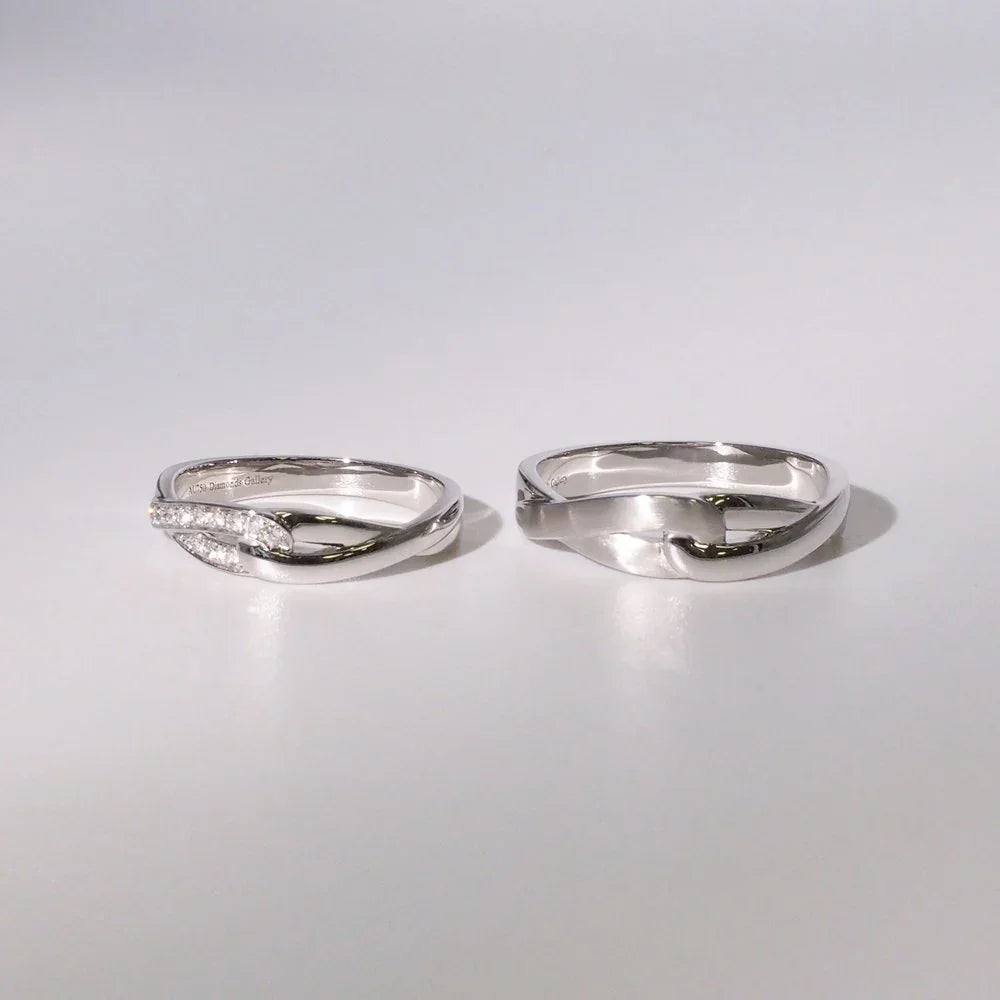 18K Gold/Platinum Twisted Diamond Couple Rings