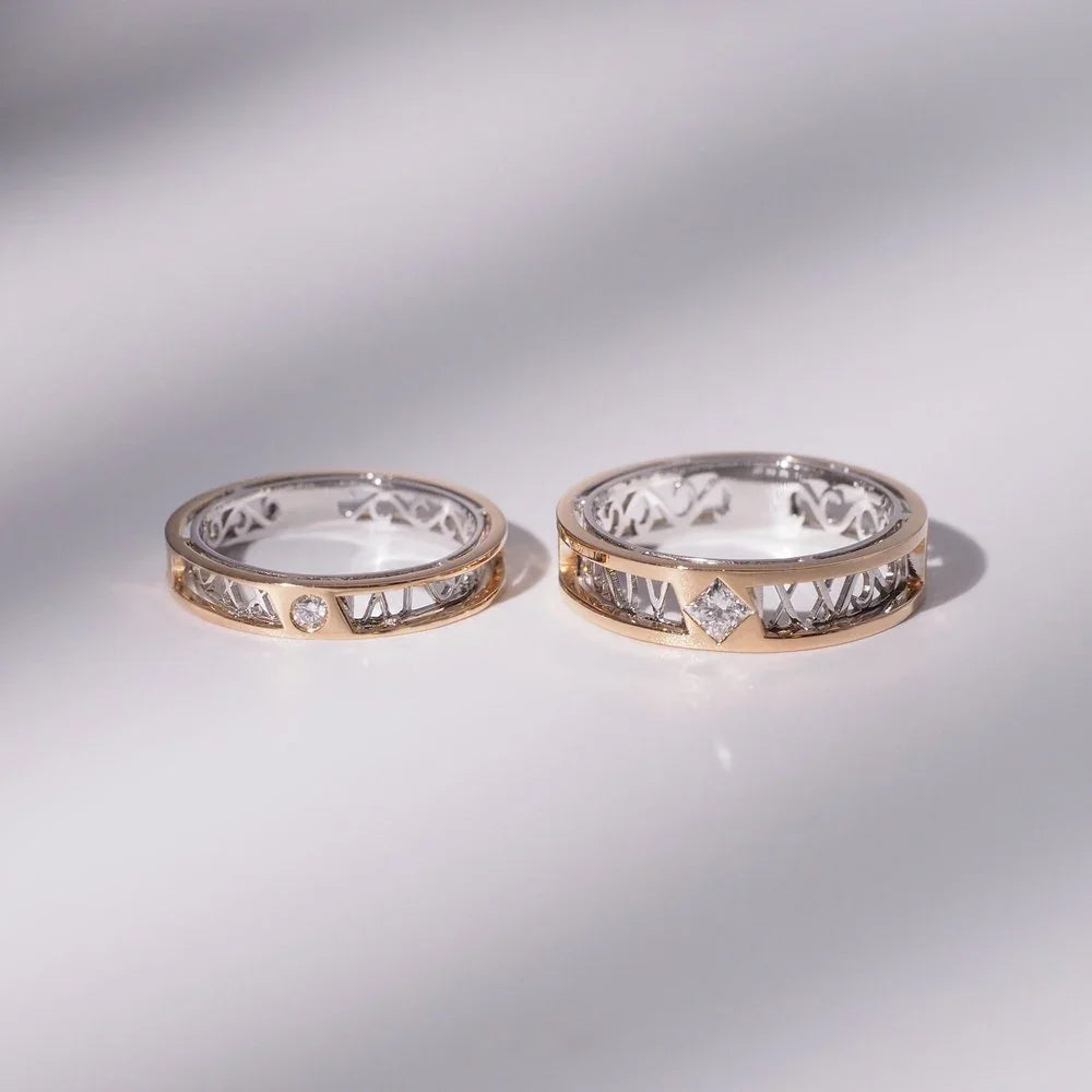 18K Openwork Horse Motif Diamond Couple Rings