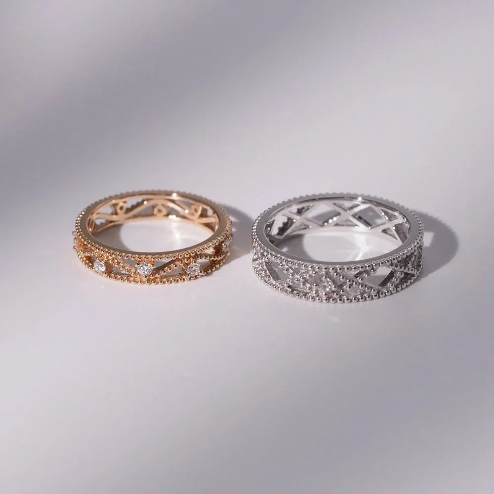 18K Hollow Bead Pattern Couple Rings
