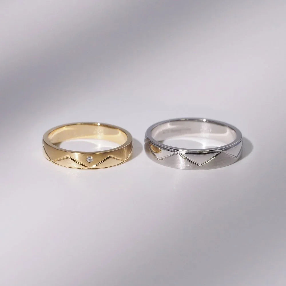 18K Matte Serrated Wedding Rings