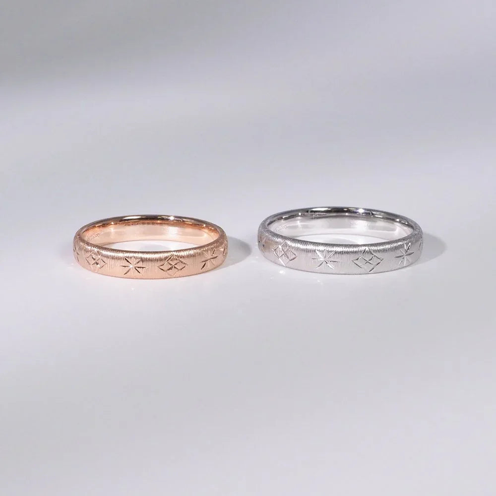 18K Brushed Engraved Couple Rings