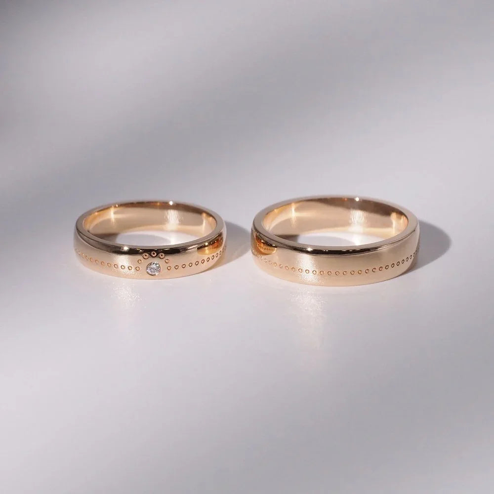 18K Dotted Wedding Band Set