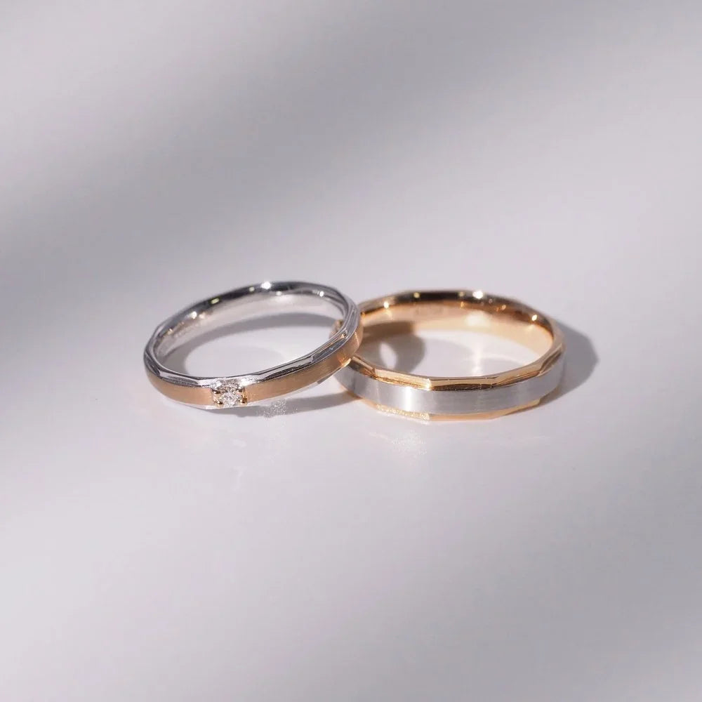 18K Rhombic Wedding Ring Set