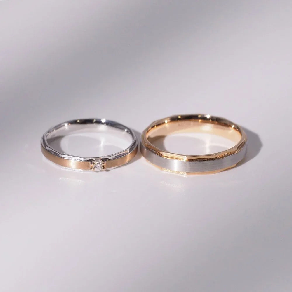 18K Rhombic Wedding Ring Set