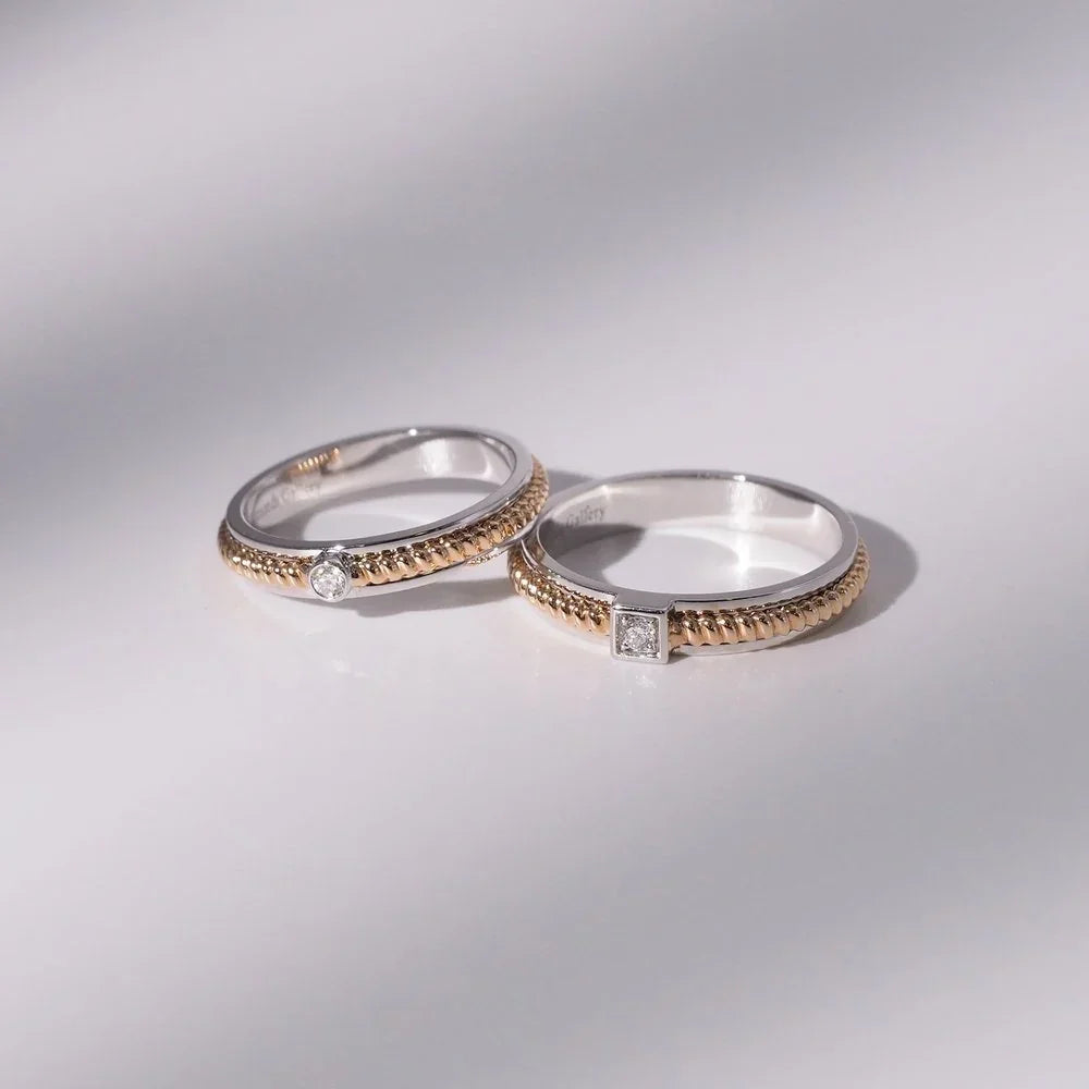 18K Rope Diamond Wedding Bands