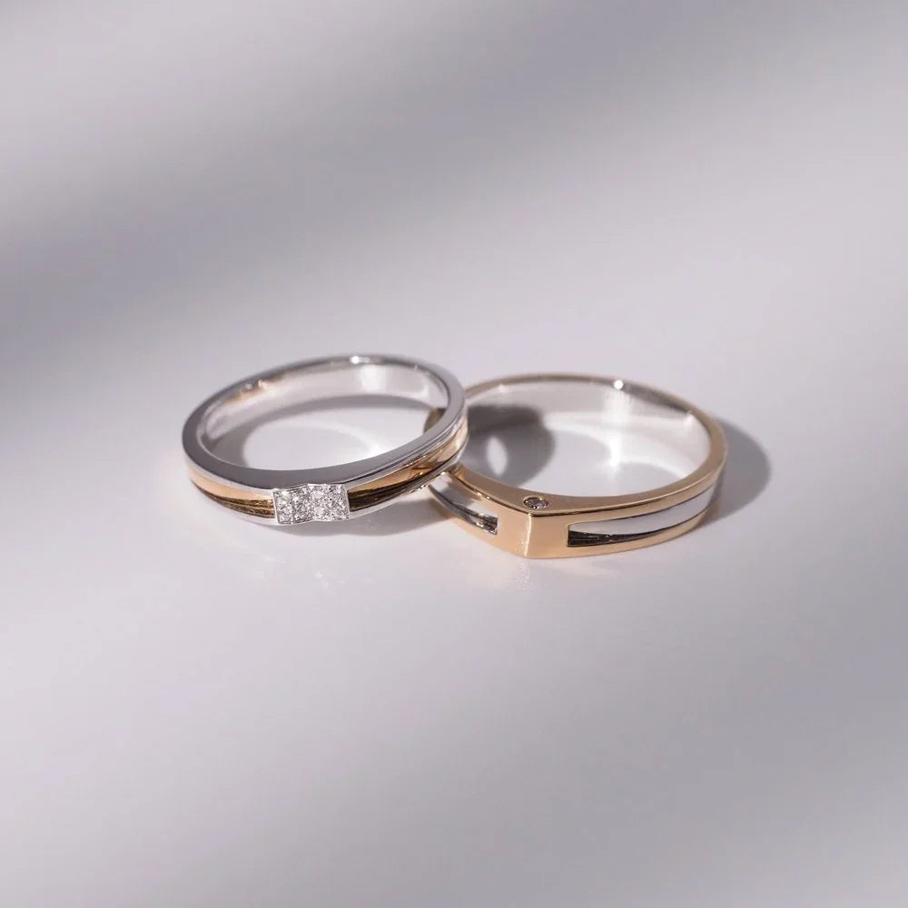 18K gold-plated sterling silver diamond wedding rings