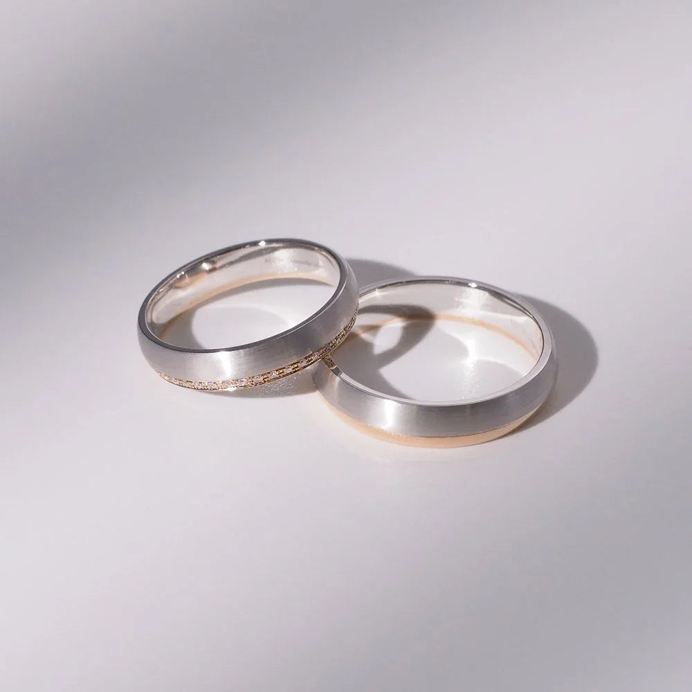 18K Matte Diamond Wedding Rings