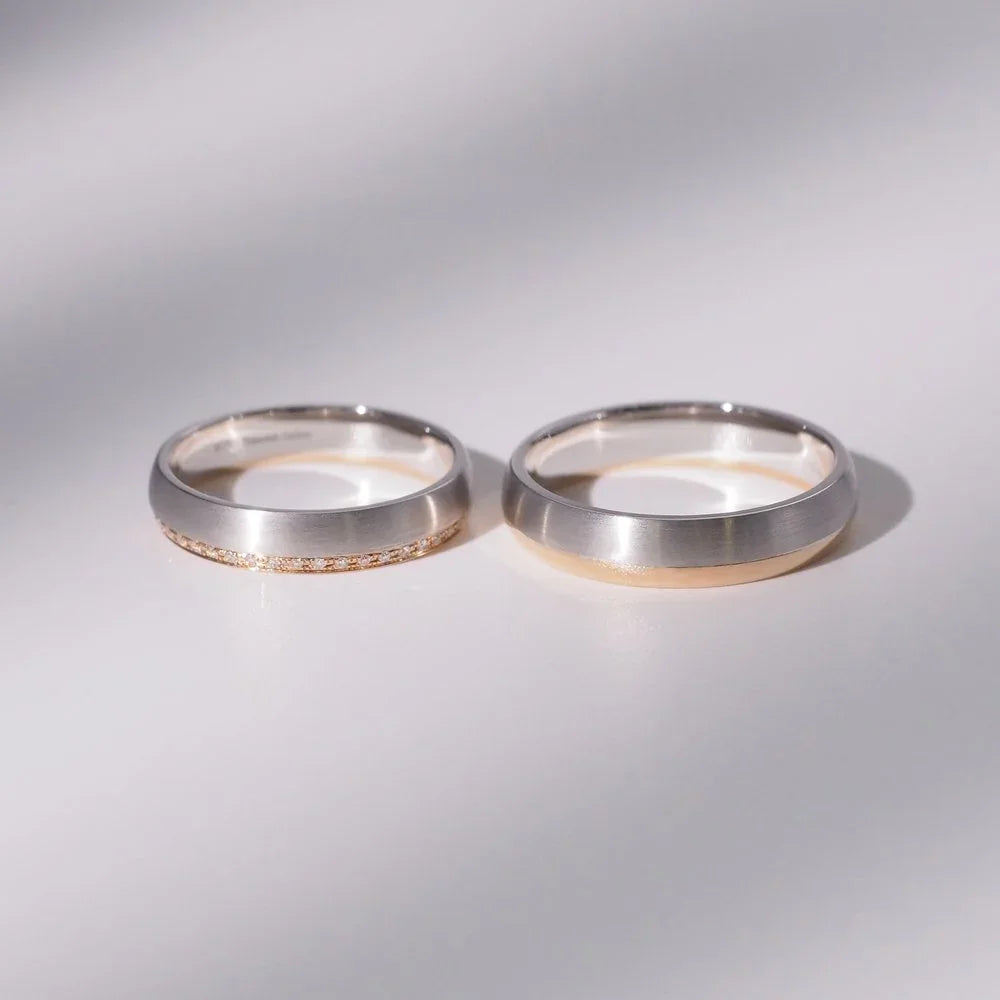 18K Matte Diamond Wedding Rings
