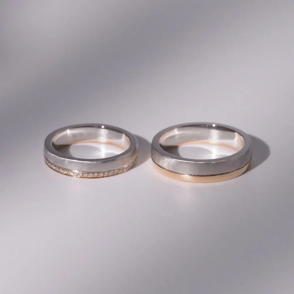 18K Matte Cross-Textured Diamond Wedding Bands